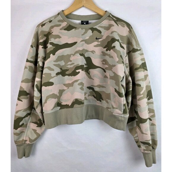 Nike Women's Sweatshirt Size XS Green Camouflage Dri-Fit Cropped Top Long Sleeve - Picture 1 of 11